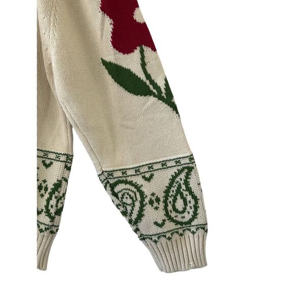 Profound Distressed Pullover Floral Paisley Knitted Sweater Womens Cream Small - Picture 7 of 12